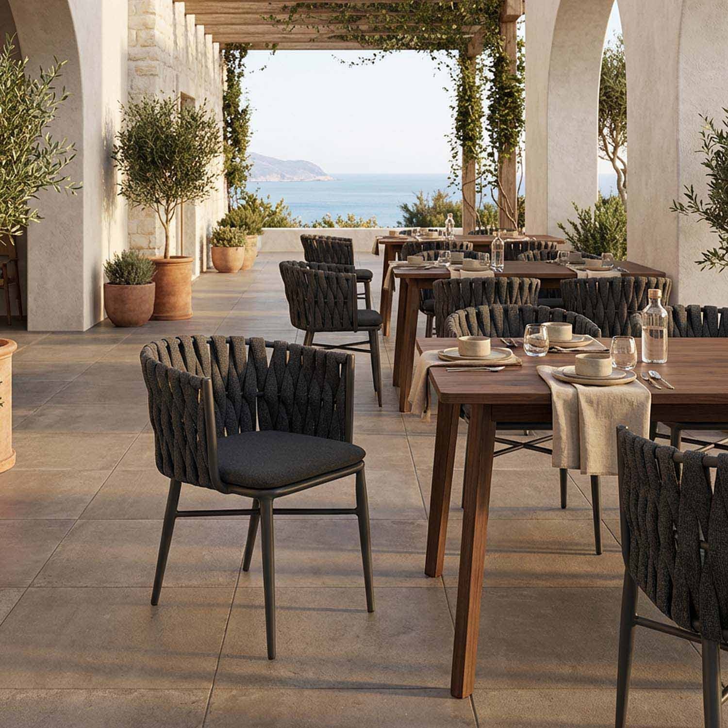 Set 2 Torcea - The stackable garden chair with wide flat rope