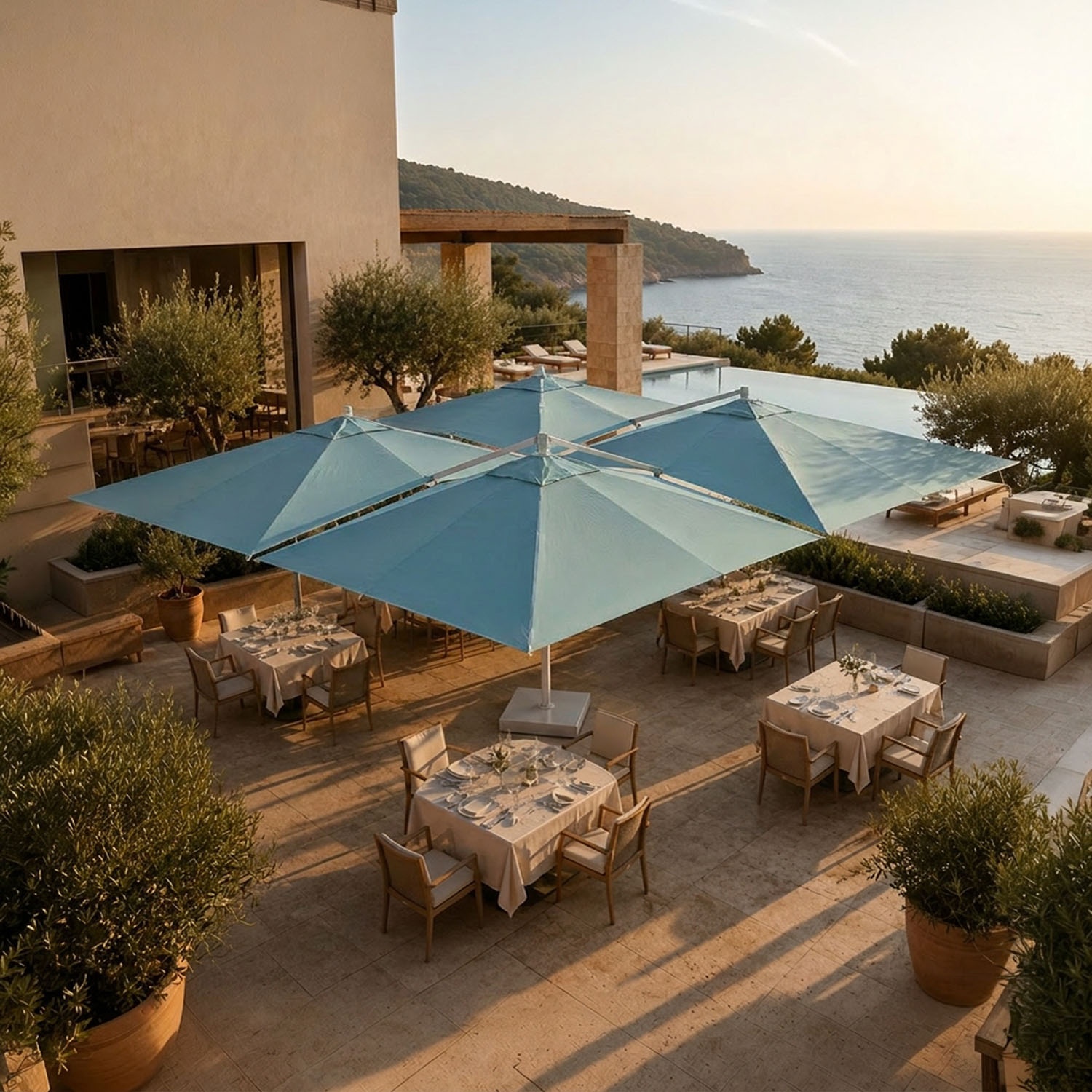 Cygnus Qadro: Four-Canopy Cantilever Parasol 6x6 m