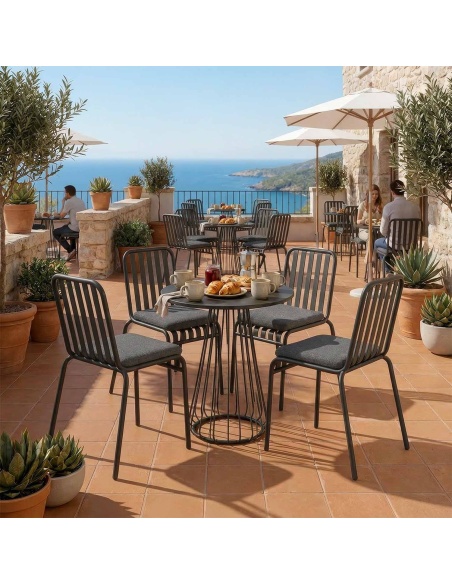 Forgya: Set of 4 Iron Outdoor Chairs with Vertical Slats